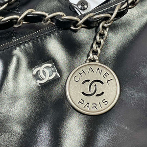 Chanel 22 Large Handbag Shiny Calfskin AS3262 Black with Silver Logo - Default Title - View 6