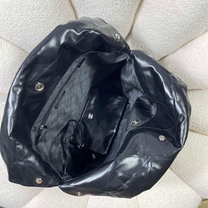 Chanel 22 Large Handbag Shiny Calfskin AS3262 Black with Silver Logo - Default Title - View 7