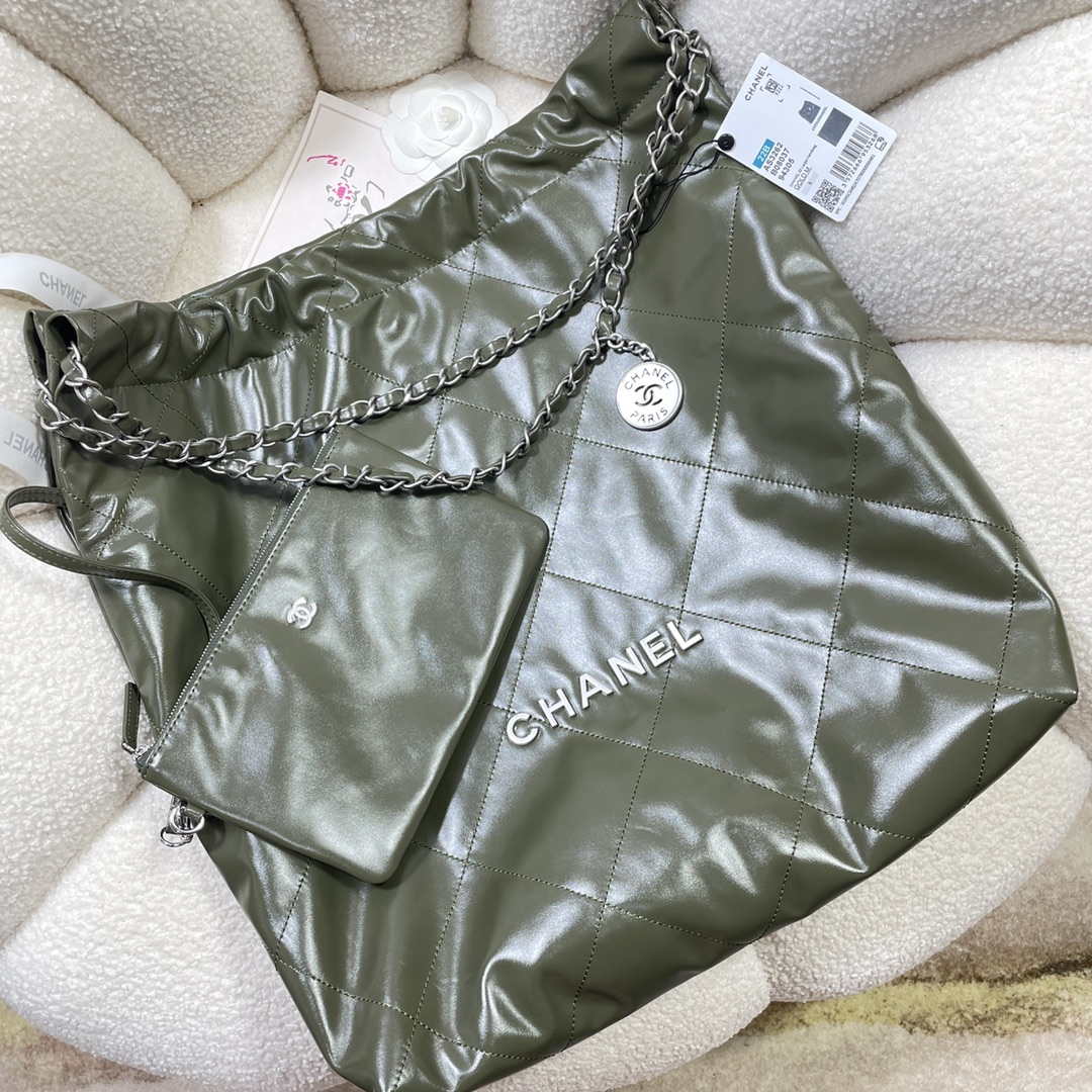 Chanel 22 Large Handbag Shiny Calfskin AS3262 Dark Green - Default Title - View 4