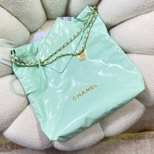 Chanel 22 Large Handbag Shiny Calfskin AS3262 Mint Green - Default Title - View 1