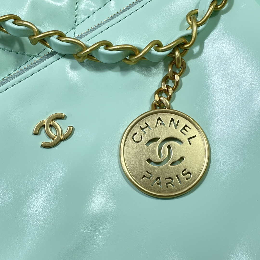 Chanel 22 Large Handbag Shiny Calfskin AS3262 Mint Green