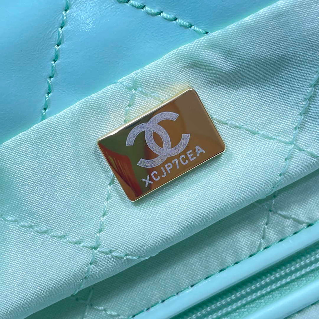 Chanel 22 Large Handbag Shiny Calfskin AS3262 Mint Green