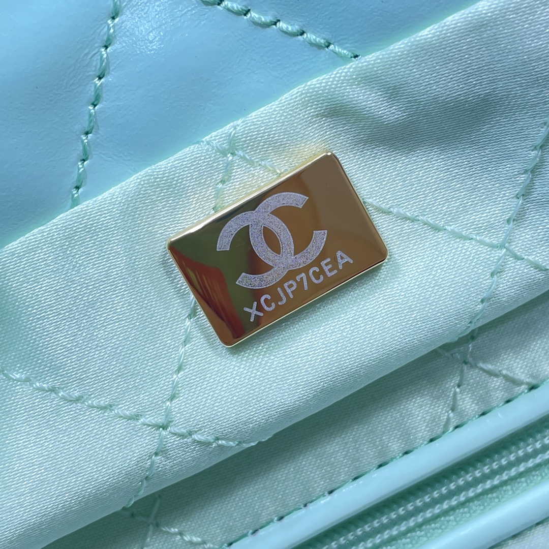 Chanel 22 Large Handbag Shiny Calfskin AS3262 Mint Green