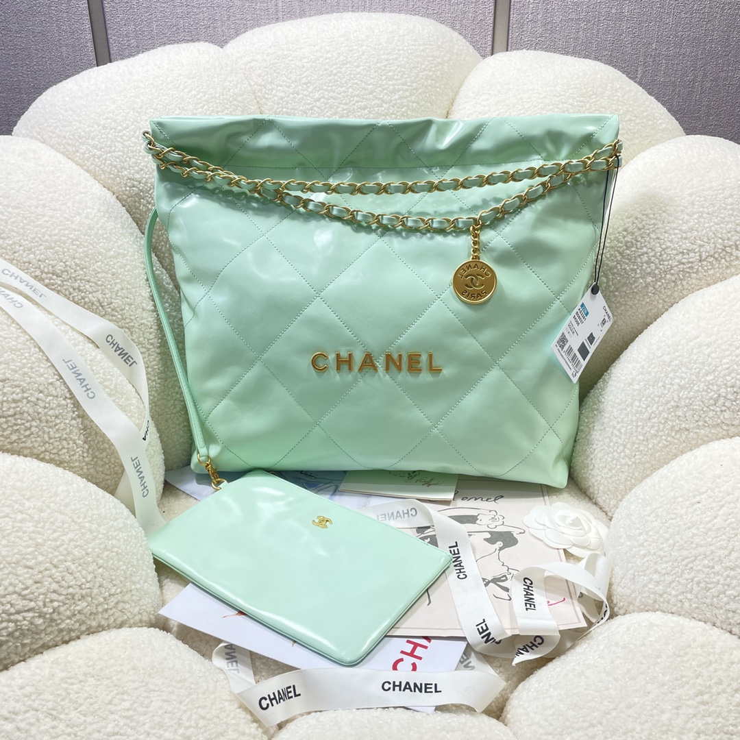 Chanel 22 Large Handbag Shiny Calfskin AS3262 Mint Green - Default Title - View 4