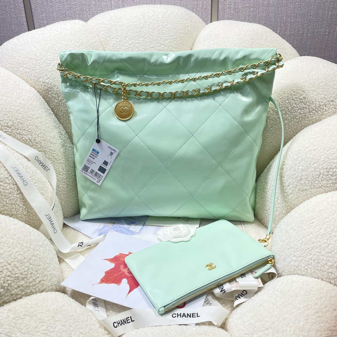 Chanel 22 Large Handbag Shiny Calfskin AS3262 Mint Green - Default Title - View 5