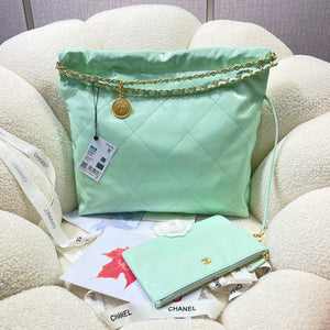 Chanel 22 Large Handbag Shiny Calfskin AS3262 Mint Green - Default Title - View 5