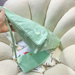 Chanel 22 Large Handbag Shiny Calfskin AS3262 Mint Green - Default Title - View 6
