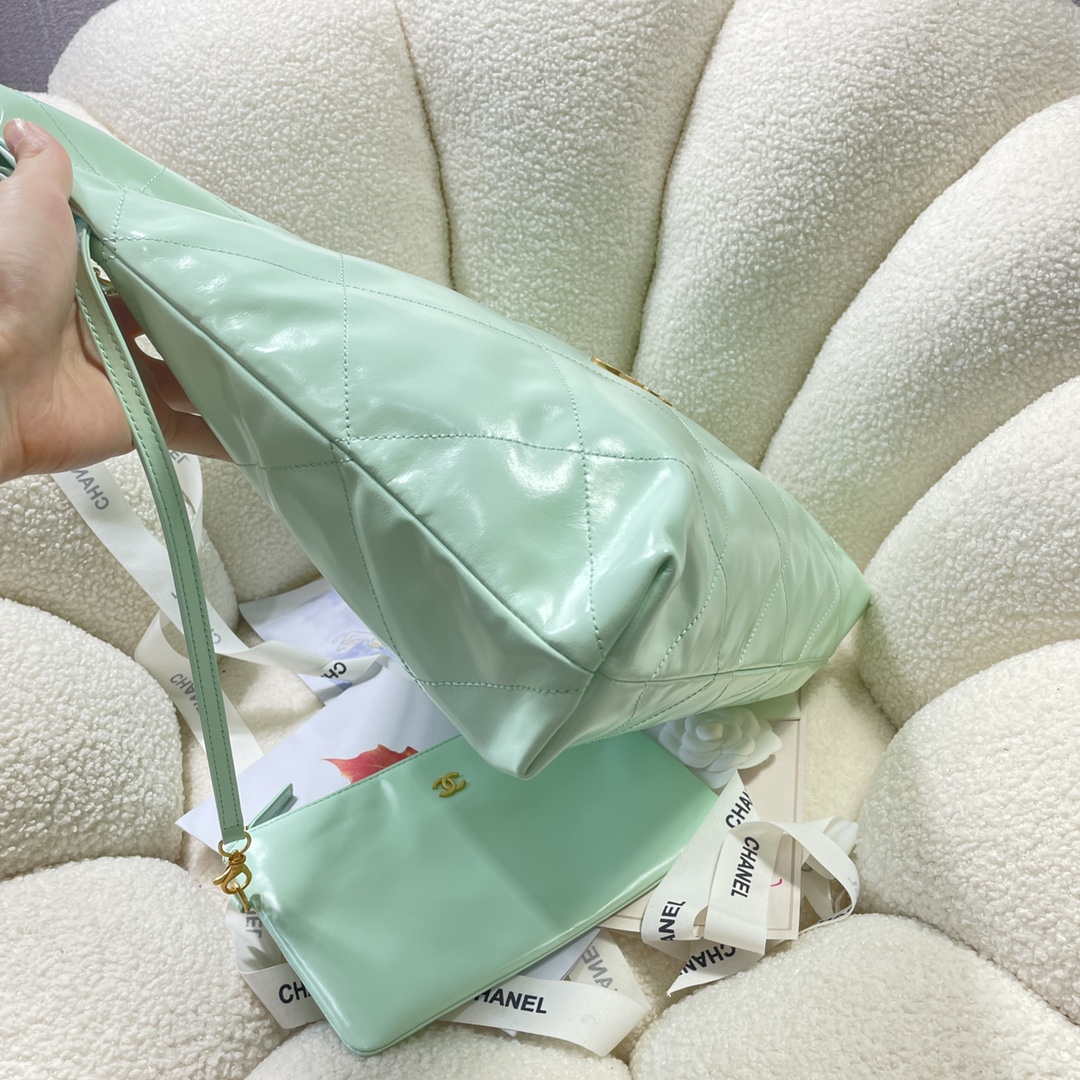 Chanel 22 Large Handbag Shiny Calfskin AS3262 Mint Green