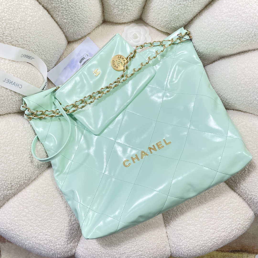 Chanel 22 Large Handbag Shiny Calfskin AS3262 Mint Green - Default Title - View 7