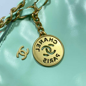 Chanel 22 Large Handbag Shiny Calfskin AS3262 Mint Green - Default Title - View 9