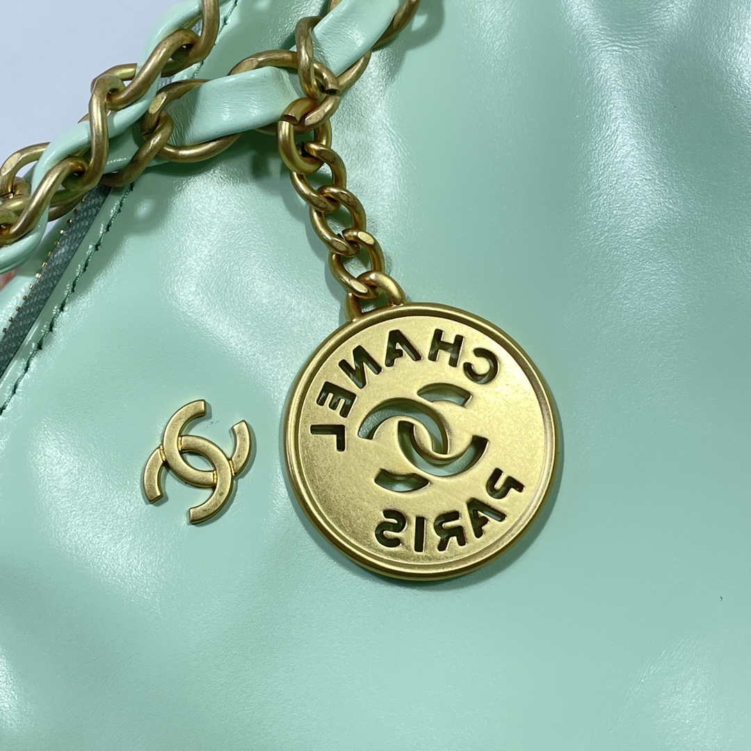 Chanel 22 Large Handbag Shiny Calfskin AS3262 Mint Green