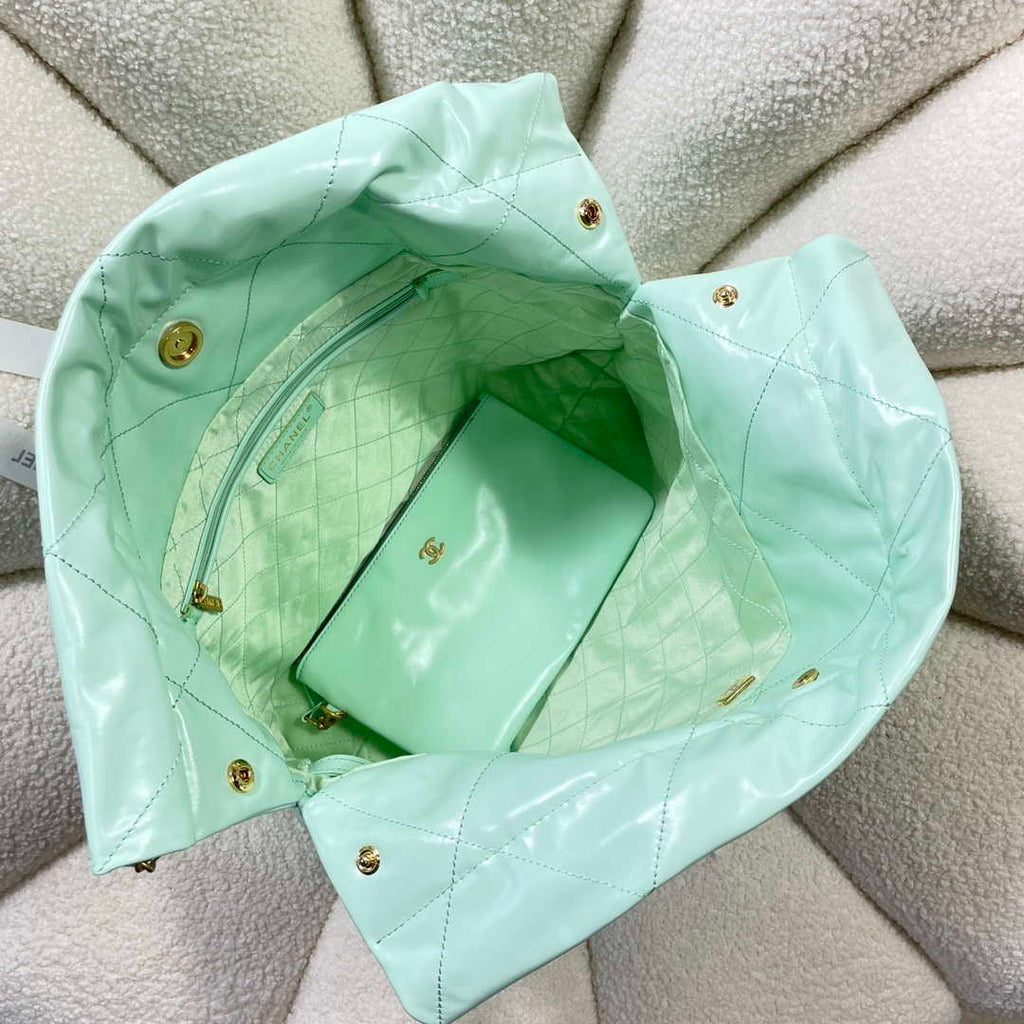 Chanel 22 Large Handbag Shiny Calfskin AS3262 Mint Green
