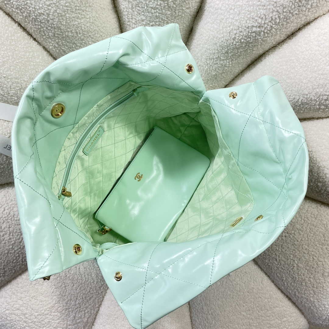 Chanel 22 Large Handbag Shiny Calfskin AS3262 Mint Green - Default Title - View 10