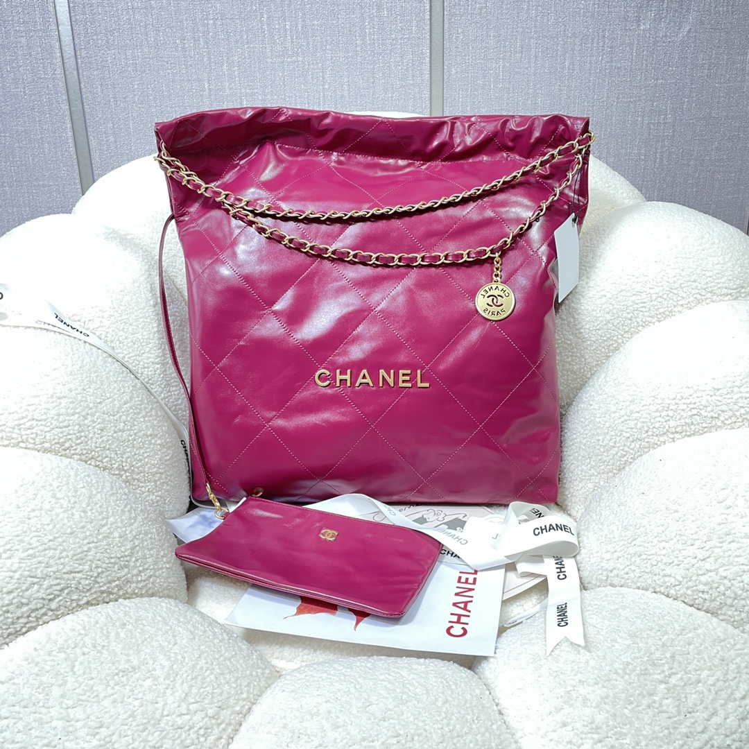Chanel 22 Large Handbag Shiny Calfskin AS3262 Rose Red - Default Title - View 1