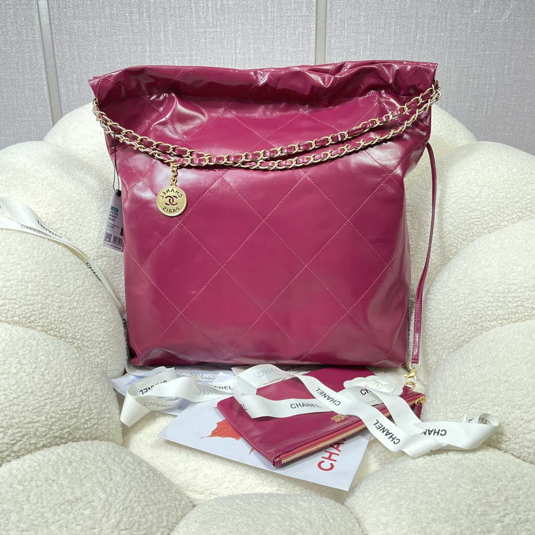 Chanel 22 Large Handbag Shiny Calfskin AS3262 Rose Red - Default Title - View 2