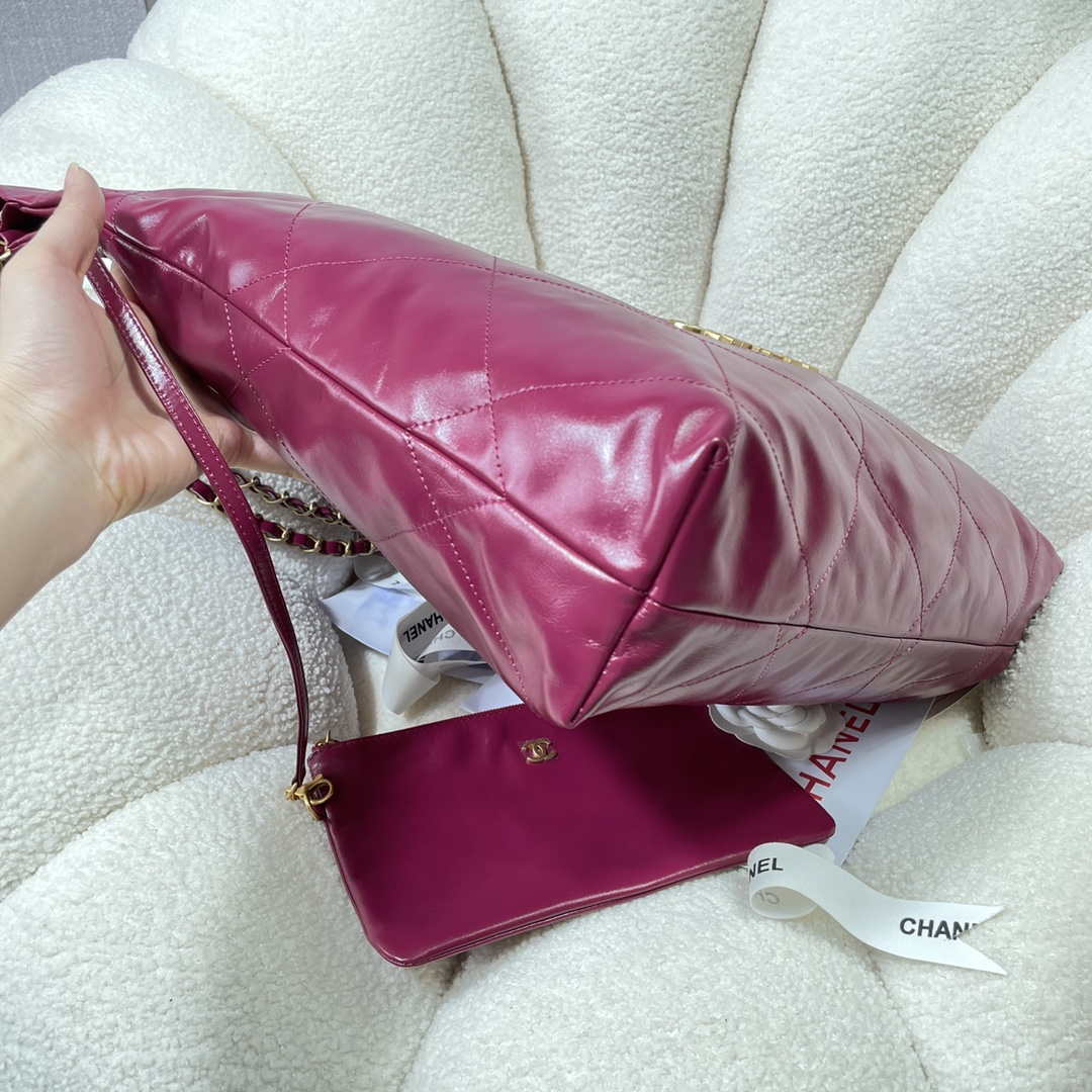 Chanel 22 Large Handbag Shiny Calfskin AS3262 Rose Red - Default Title - View 3