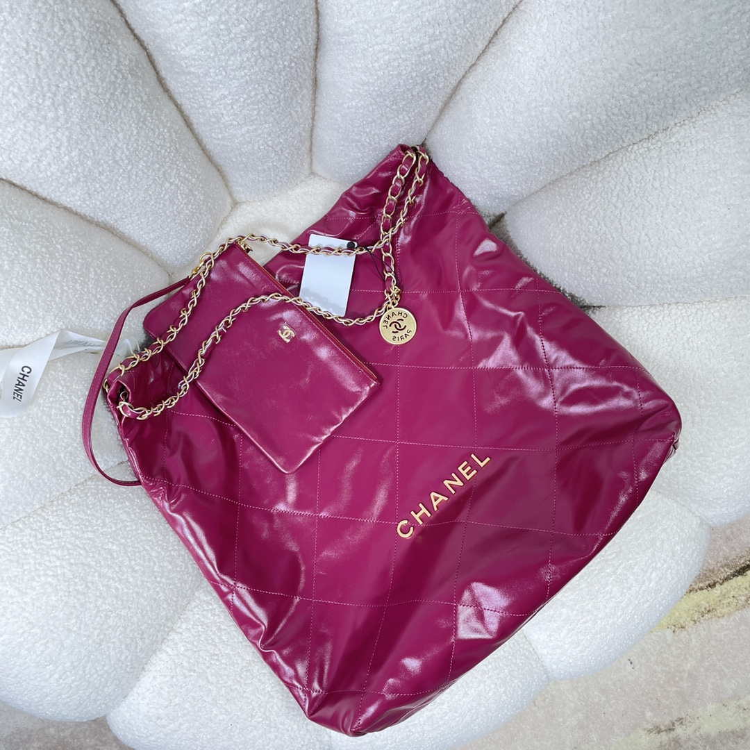 Chanel 22 Large Handbag Shiny Calfskin AS3262 Rose Red - Default Title - View 4
