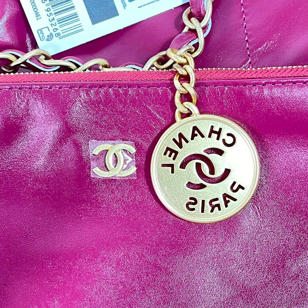 Chanel 22 Large Handbag Shiny Calfskin AS3262 Rose Red