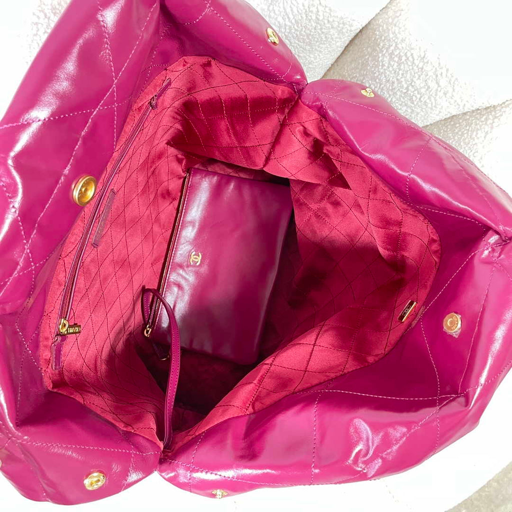Chanel 22 Large Handbag Shiny Calfskin AS3262 Rose Red