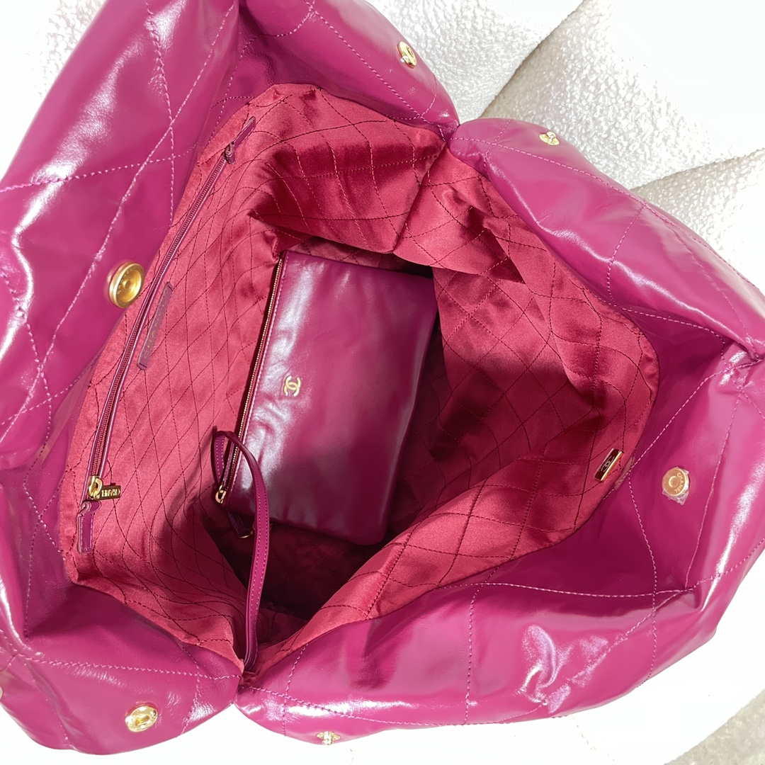 Chanel 22 Large Handbag Shiny Calfskin AS3262 Rose Red - Default Title - View 7