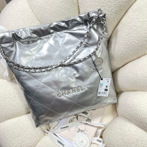 Chanel 22 Large Handbag Shiny Calfskin AS3262 Silver - Default Title - View 3