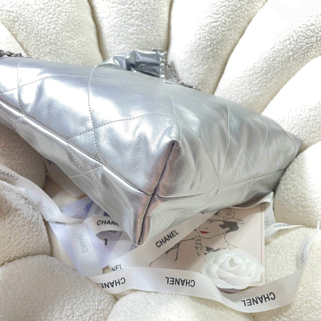 Chanel 22 Large Handbag Shiny Calfskin AS3262 Silver - Default Title - View 4