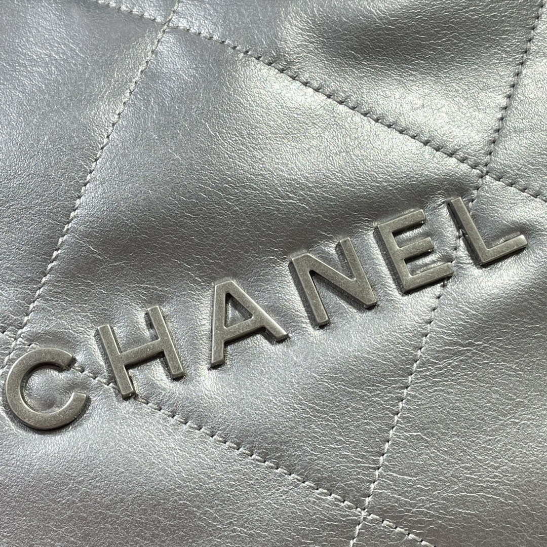 Chanel 22 Large Handbag Shiny Calfskin AS3262 Silver - Default Title - View 5