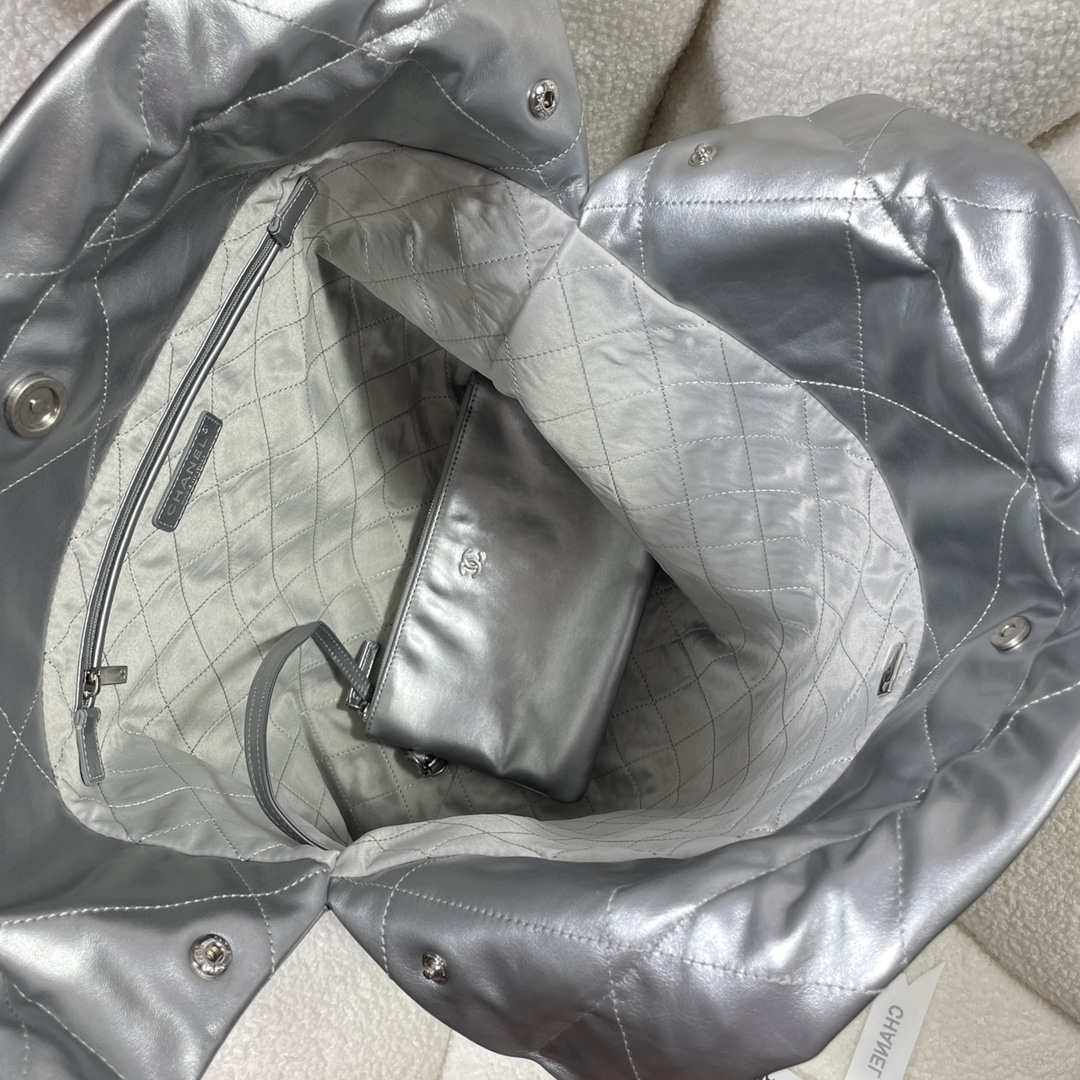 Chanel 22 Large Handbag Shiny Calfskin AS3262 Silver