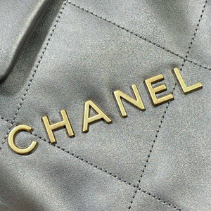 Chanel 22 Large Handbag Shiny Calfskin AS3262 Gray Silver - Default Title - View 5