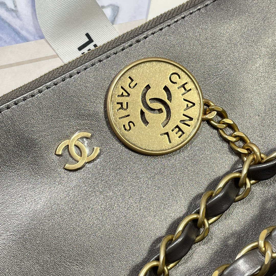 Chanel 22 Large Handbag Shiny Calfskin AS3262 Gray Silver - Default Title - View 6