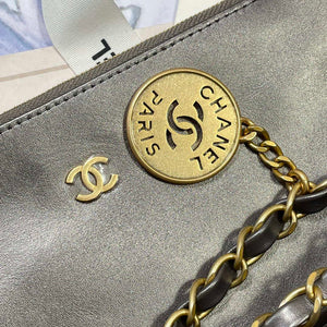 Chanel 22 Large Handbag Shiny Calfskin AS3262 Gray Silver - Default Title - View 6