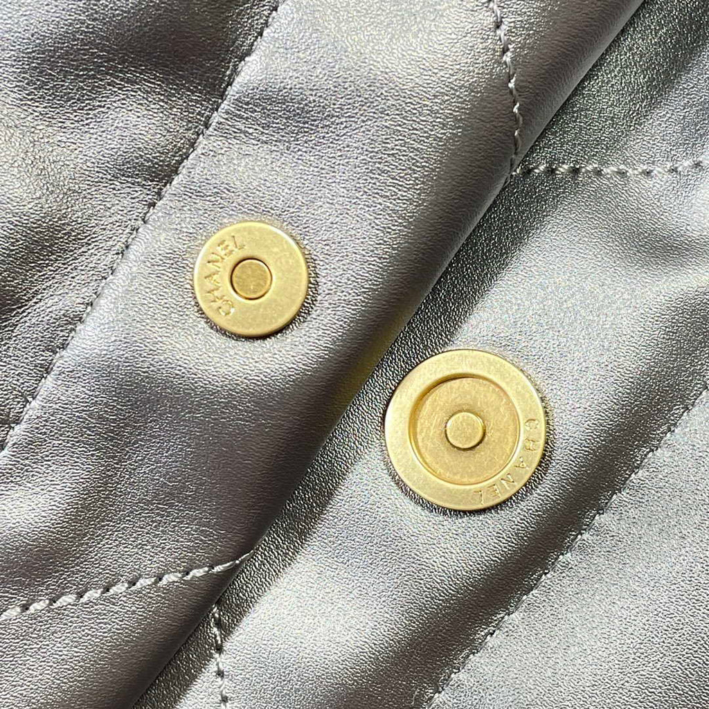 Chanel 22 Large Handbag Shiny Calfskin AS3262 Gray Silver