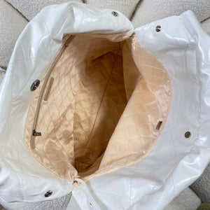 Chanel 22 Large Handbag Shiny Calfskin AS3262 White with Silver Logo - Default Title - View 7