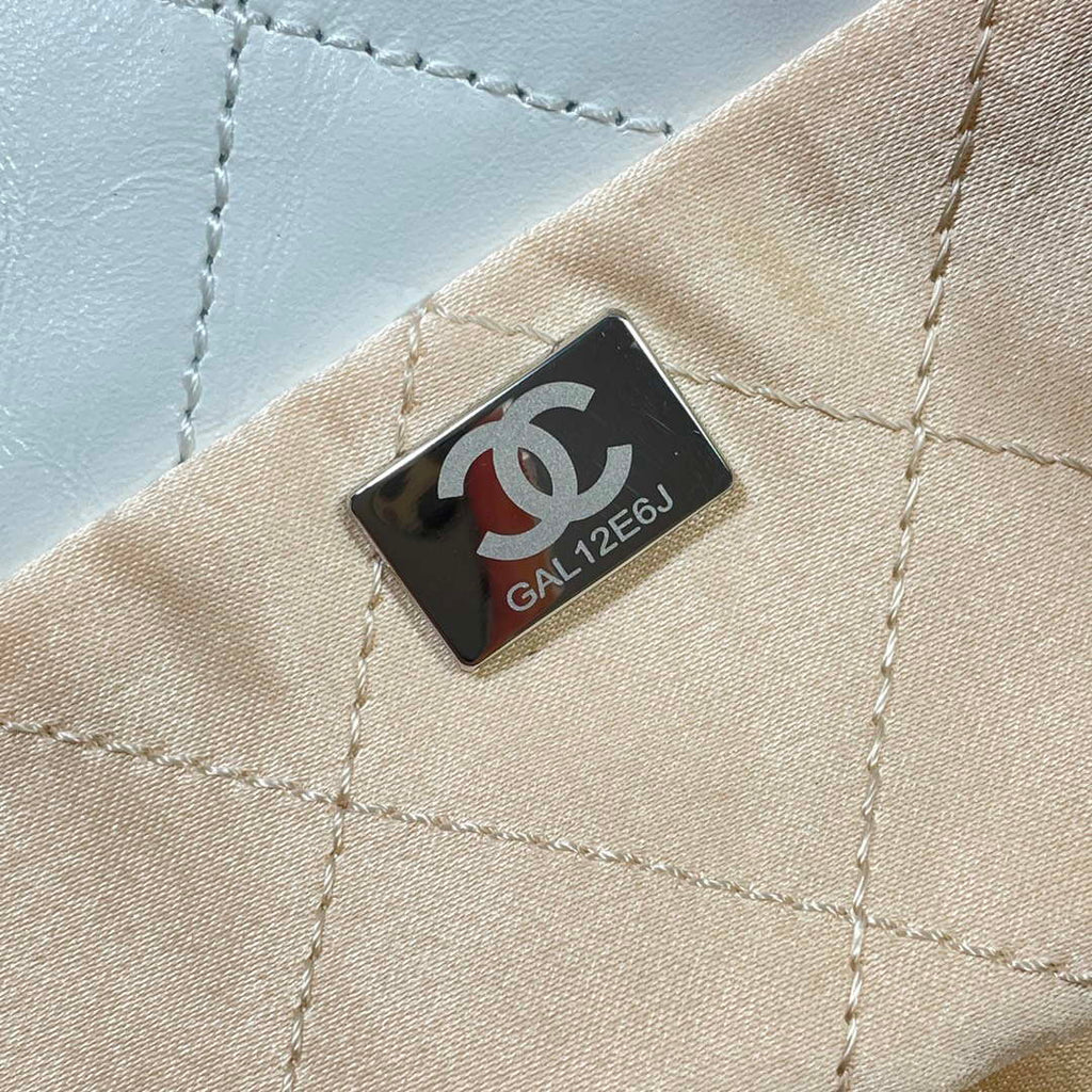 Chanel 22 Large Handbag Shiny Calfskin AS3262 White with Silver Logo