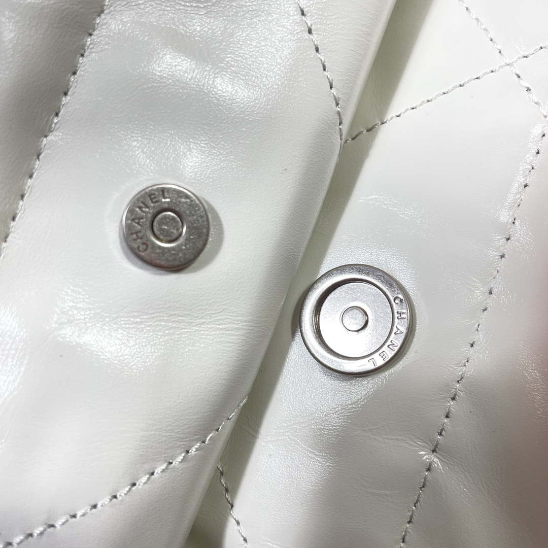 Chanel 22 Large Handbag Shiny Calfskin AS3262 White with Silver Logo - Default Title - View 9