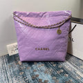 CHANEL 22 Large Handbag Shiny Calfskin Gold AS3262 Purple - Default Title - View 1