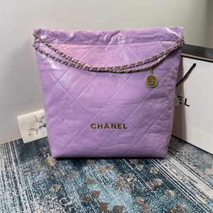 CHANEL 22 Large Handbag Shiny Calfskin Gold AS3262 Purple - Default Title - View 1