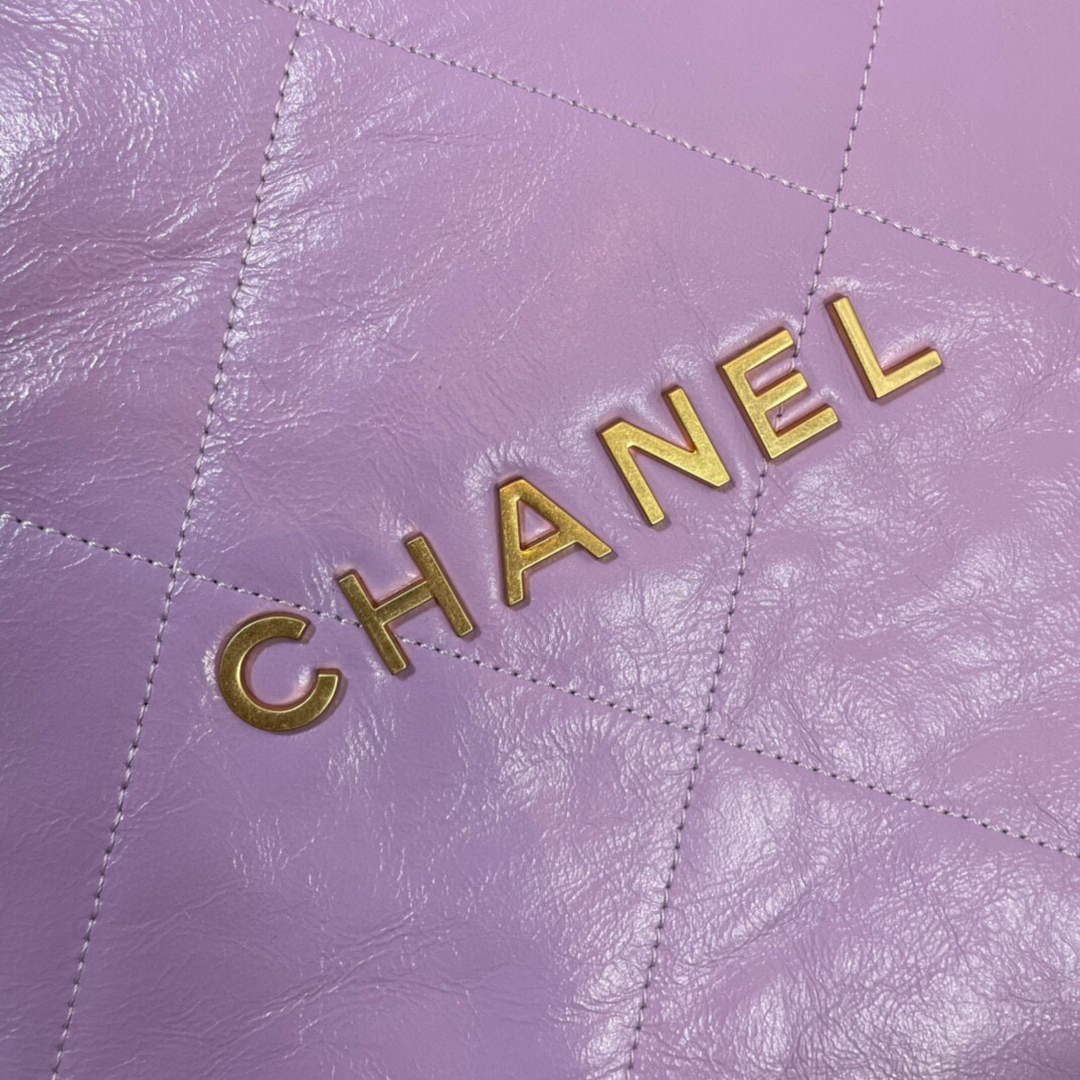 CHANEL 22 Large Handbag Shiny Calfskin Gold AS3262 Purple - Default Title - View 4