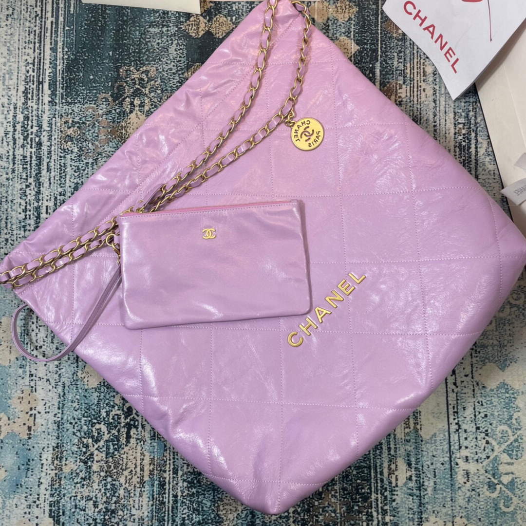 CHANEL 22 Large Handbag Shiny Calfskin Gold AS3262 Purple - Default Title - View 9