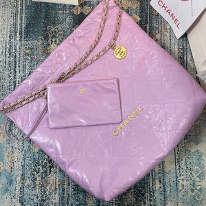 CHANEL 22 Large Handbag Shiny Calfskin Gold AS3262 Purple - Default Title - View 9