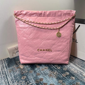 CHANEL 22 Large Handbag Shiny Calfskin Gold AS3262 Light Pink - Default Title - View 1