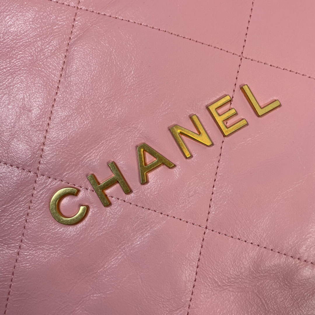 CHANEL 22 Large Handbag Shiny Calfskin Gold AS3262 Light Pink