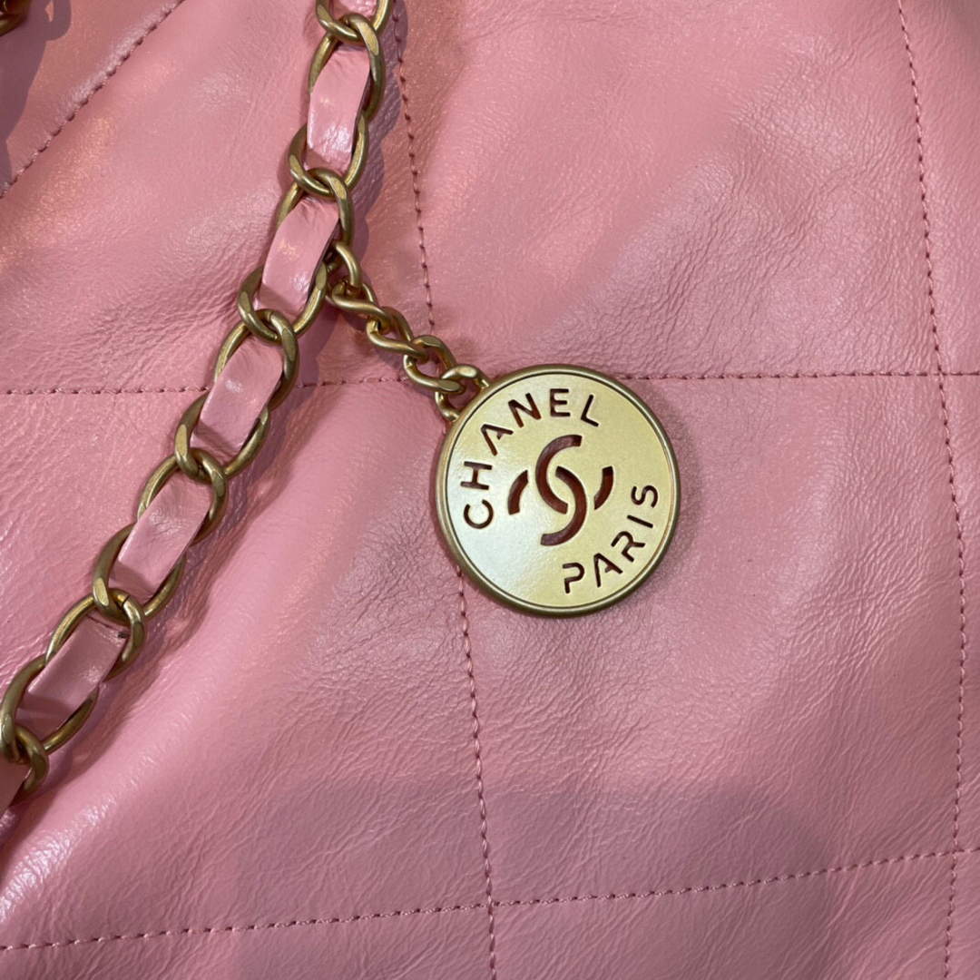 CHANEL 22 Large Handbag Shiny Calfskin Gold AS3262 Light Pink - Default Title - View 6