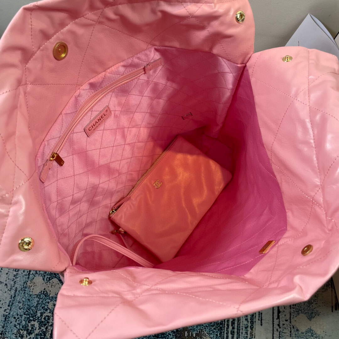 CHANEL 22 Large Handbag Shiny Calfskin Gold AS3262 Light Pink - Default Title - View 7