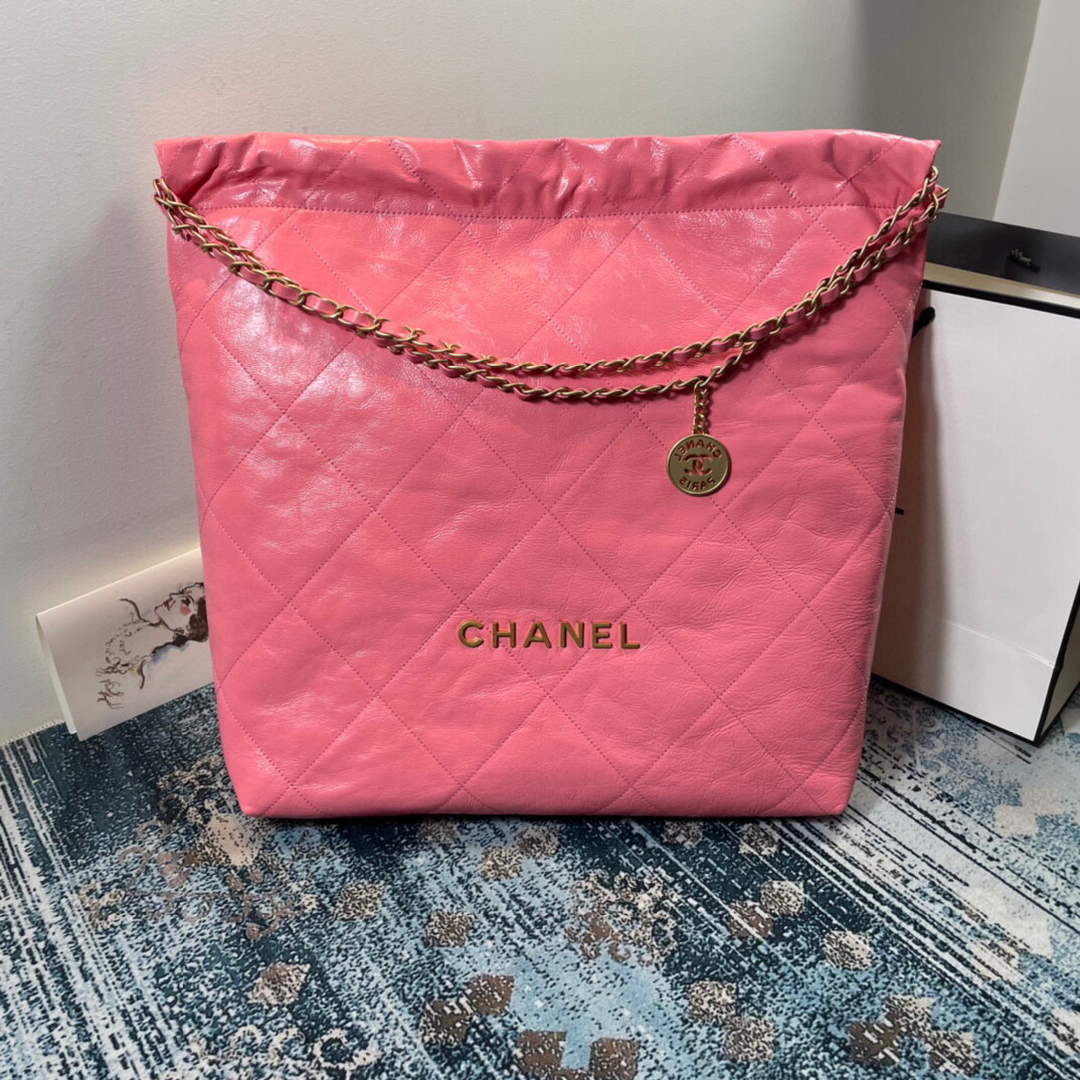 CHANEL AS3262 22 Large Handbag Shiny Calfskin Gold Pink - Default Title - View 1