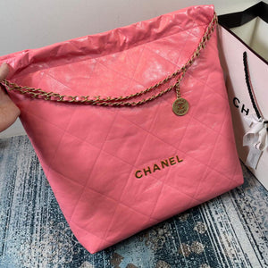 CHANEL AS3262 22 Large Handbag Shiny Calfskin Gold Pink - Default Title - View 2