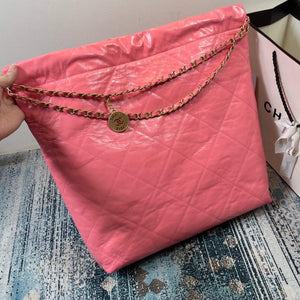 CHANEL AS3262 22 Large Handbag Shiny Calfskin Gold Pink - Default Title - View 4