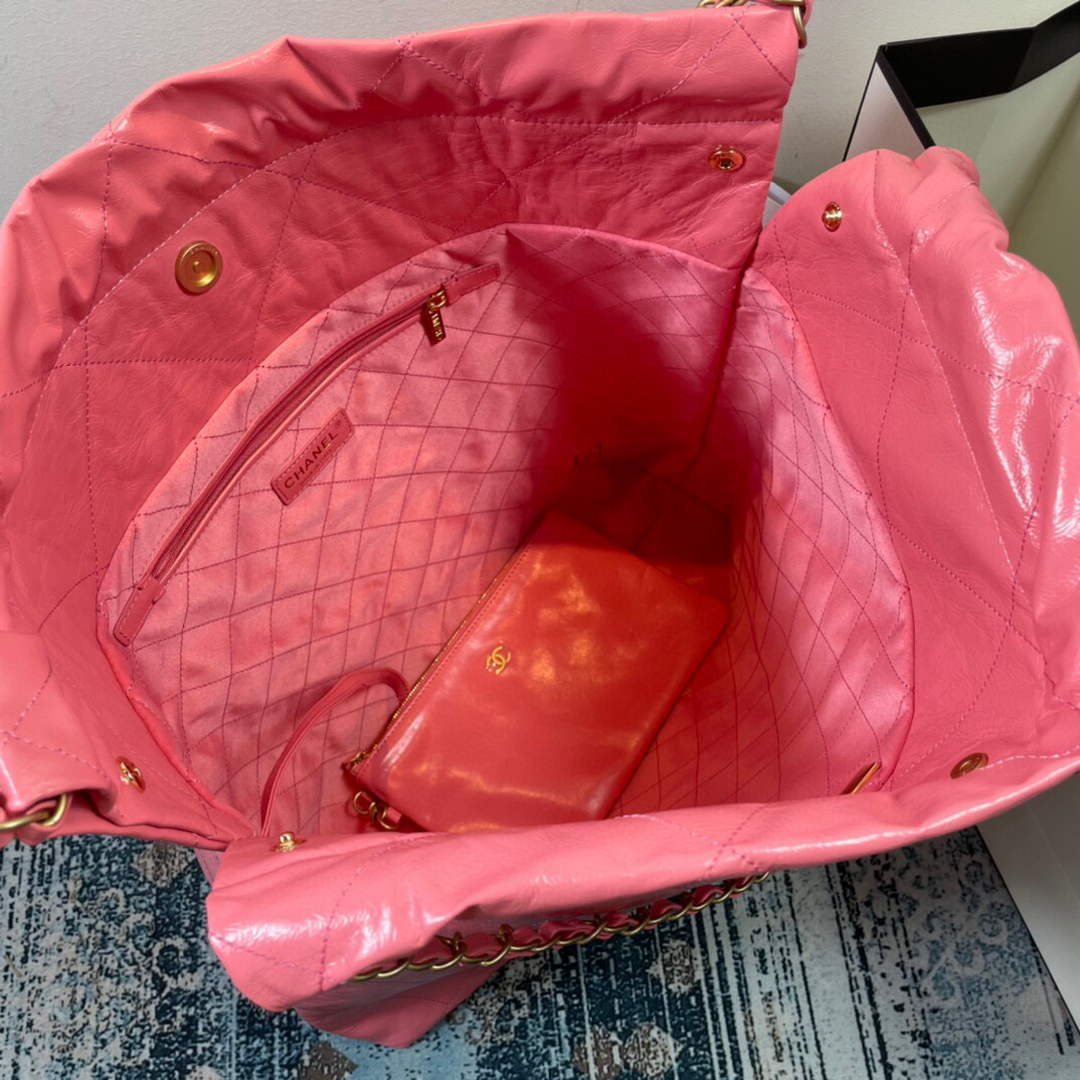CHANEL AS3262 22 Large Handbag Shiny Calfskin Gold Pink - Default Title - View 7