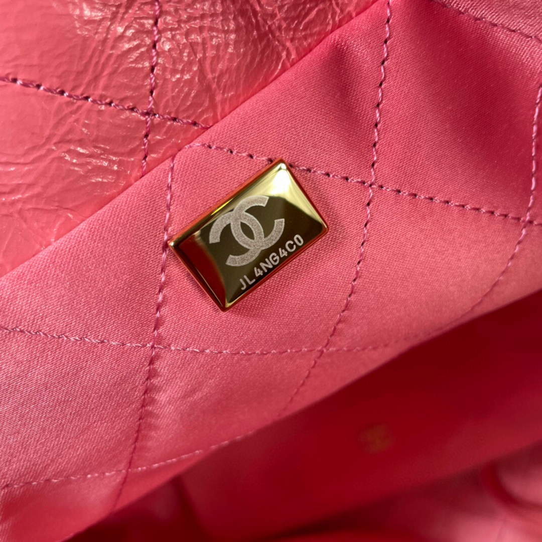 CHANEL AS3262 22 Large Handbag Shiny Calfskin Gold Pink