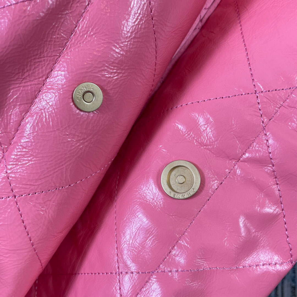 CHANEL AS3262 22 Large Handbag Shiny Calfskin Gold Pink